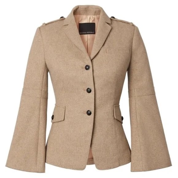 Banana Republic Jackets & Blazers - NWT $168 Banana Republic Wool-Blend Tan Lurex Military Blazer Jacket, Sz 12